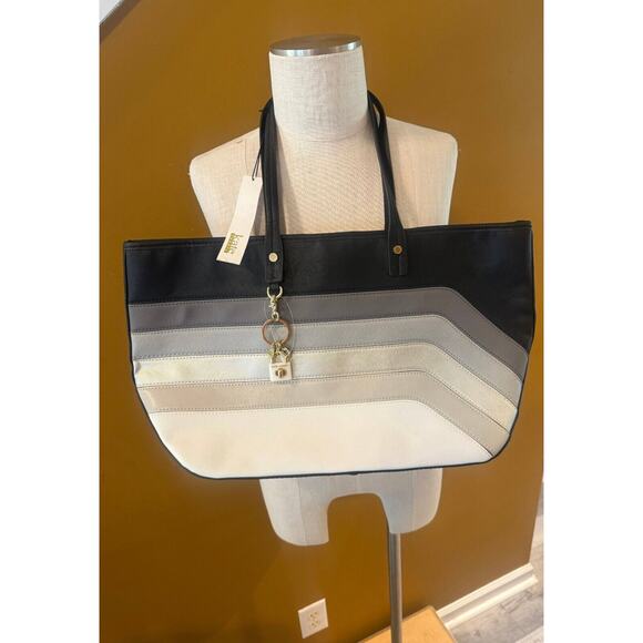 Kate Landry Tote Bag Womens Large Multi Gradient Striped Leather Inner Pockets - Picture 1 of 13